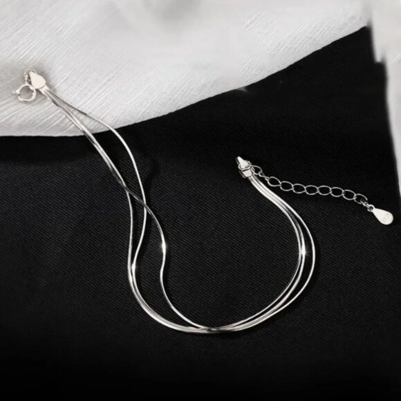 925 Sterling Silver Dainty Multi Layer Snakechain Bracelet Thin Shiny Bracelet - Picture 4 of 7